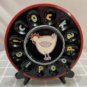 Ceramic Deviled Egg Platter COCKADOODLE Becky Denny Signed Chicken Center 12”